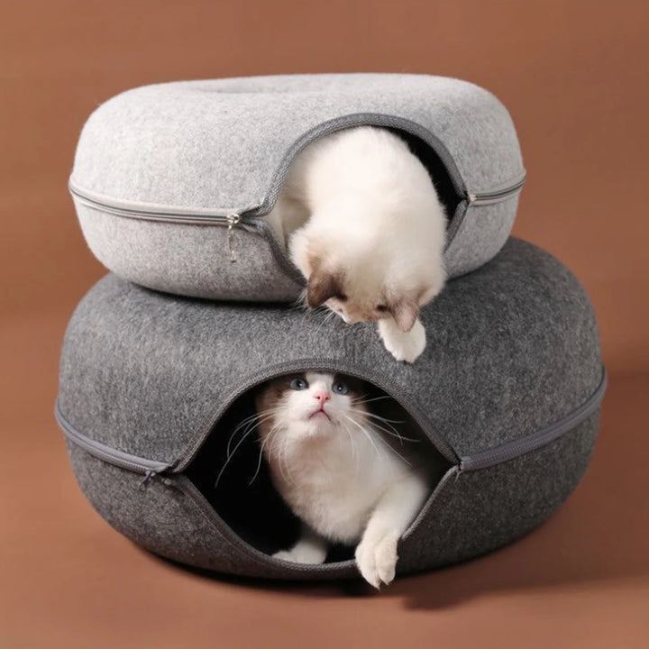 PETNEST Felt Donut Tunnel Bed with Top Opening
