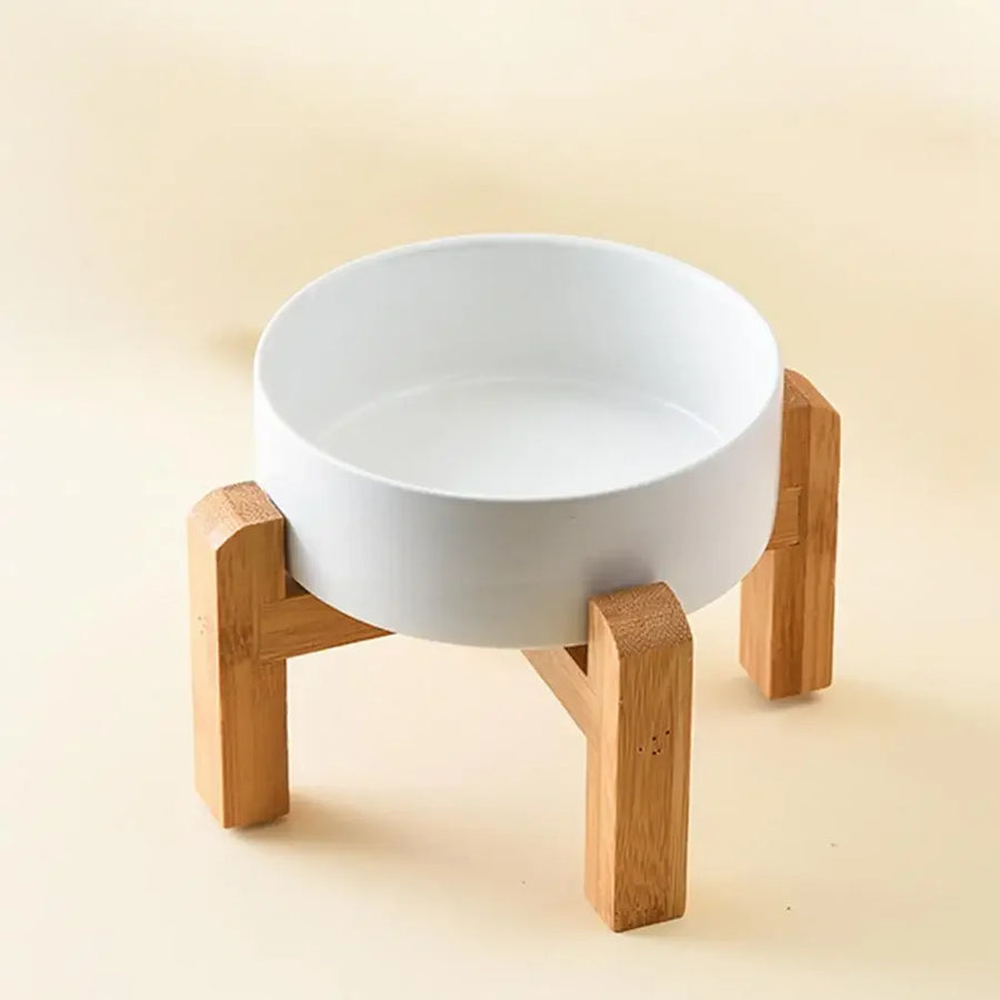 PETNEST Ceramic Bowl with Wood Stand