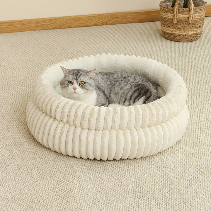 PETNEST Ribbed Plush Bolster Cat Bed