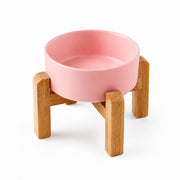 PETNEST Ceramic Bowl with Wood Stand — Pink 400 ml