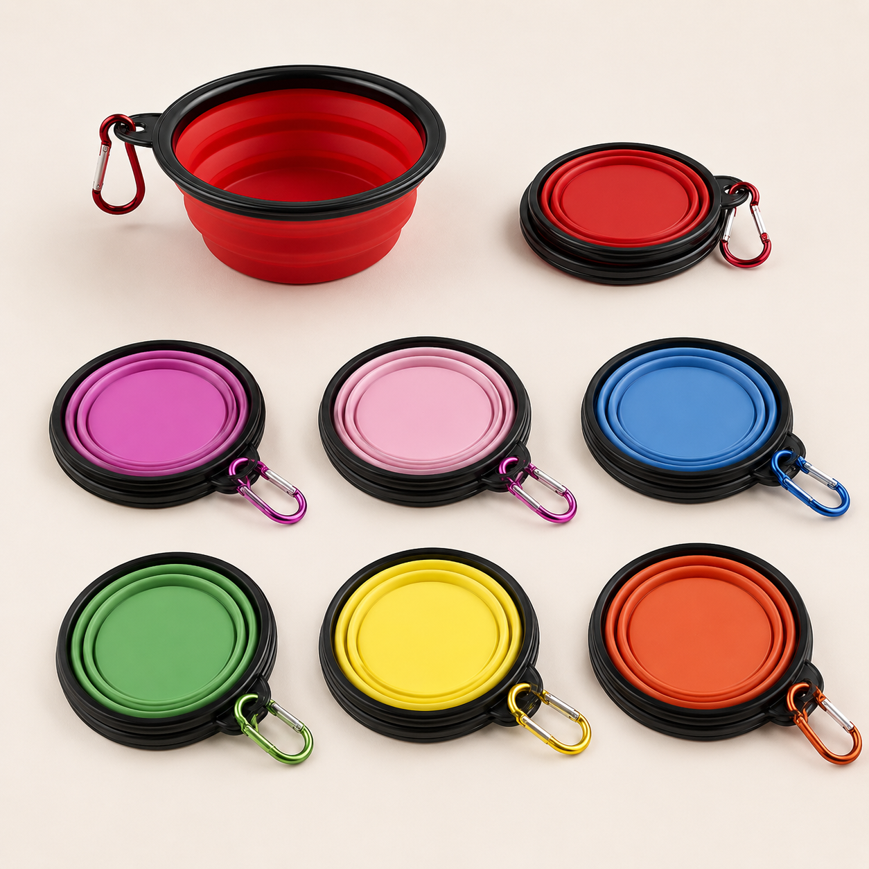 PETNEST collapsible dog travel bowls shown in available colors