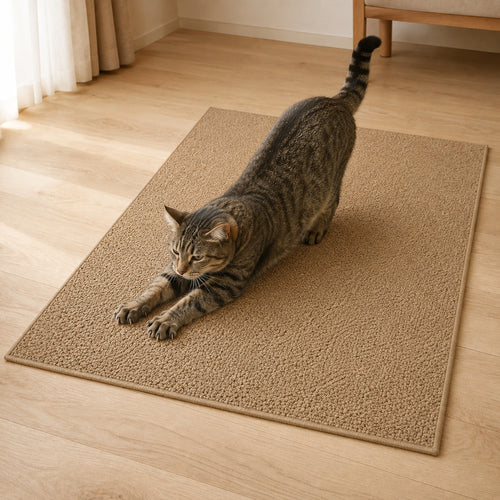 PETNEST Cut-to-Size Cat Scratching Mat — Camel 60 × 90 cm in use by a cat