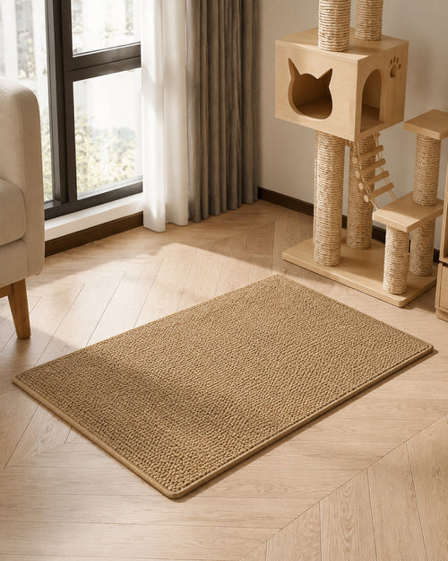 Cut-to-Size Scratching Mat — Camel 60 × 90 cm in a warm neutral home setting
