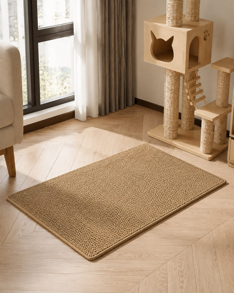 Cut-to-Size Scratching Mat — Camel 60 × 90 cm in a warm neutral home setting