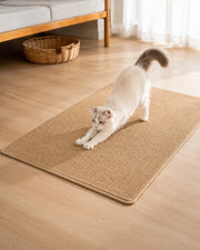 Cat using the cut-to-size scratching mat — camel 60 × 90 cm
