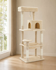 Five-Level Cat Tower — Beige 143 cm in a warm neutral home setting