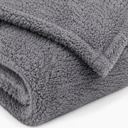 Close-up detail of the gray coral-fleece blanket — 40 × 60 cm