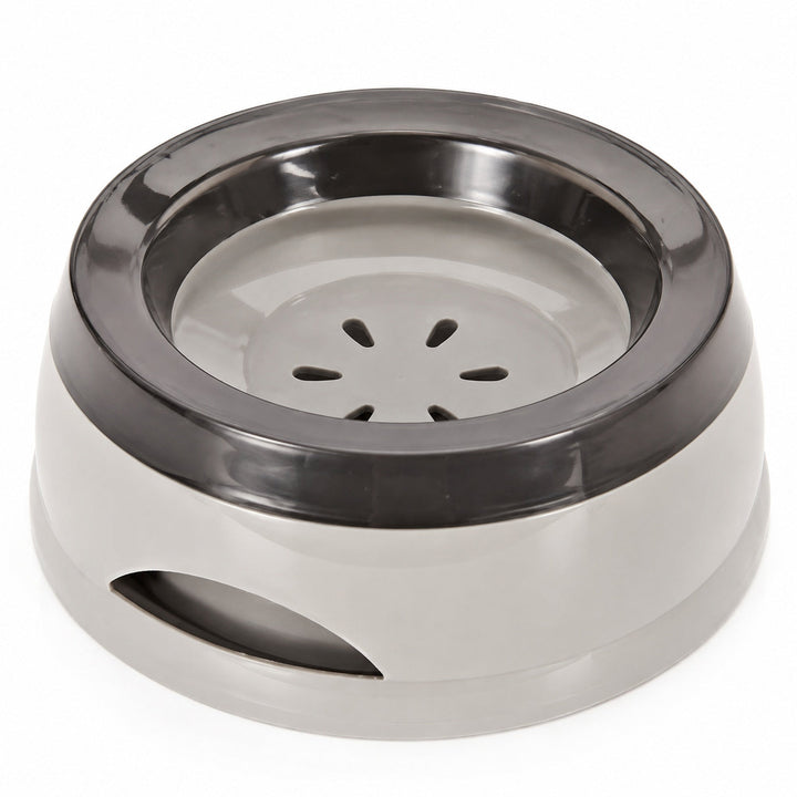 Gray no-spill floating water bowl for cats on a white background