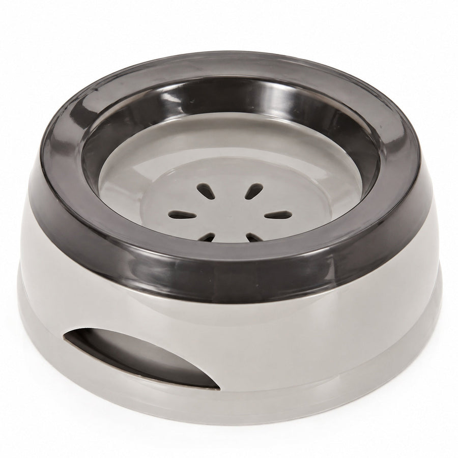 Gray no-spill floating water bowl for cats on a white background