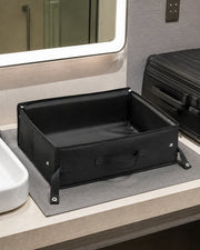 Portable Folding Travel Litter Box — Black 40 × 30 × 15 cm in a warm neutral home setting