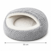 PETNEST Shell-Shaped Plush Cave Bed in Gray, size M, 50 cm diameter