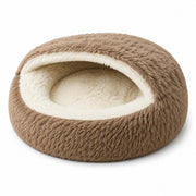 Shell-Shaped Plush Cave Bed — Khaki Large on a white background