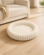 Warm Ribbed Donut Bed — Beige Large 60 cm in a warm neutral home setting