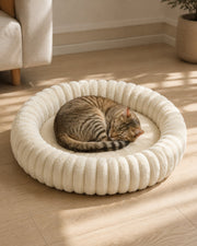 Cat using the warm ribbed donut bed — beige large 60 cm
