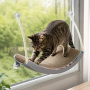 PETNEST brown replacement scratcher installed in the window hammock with a cat